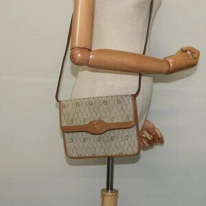 Christian Dior Honeycomb Canvas Shoulder Bag PVC Leather Beige Gold Auth